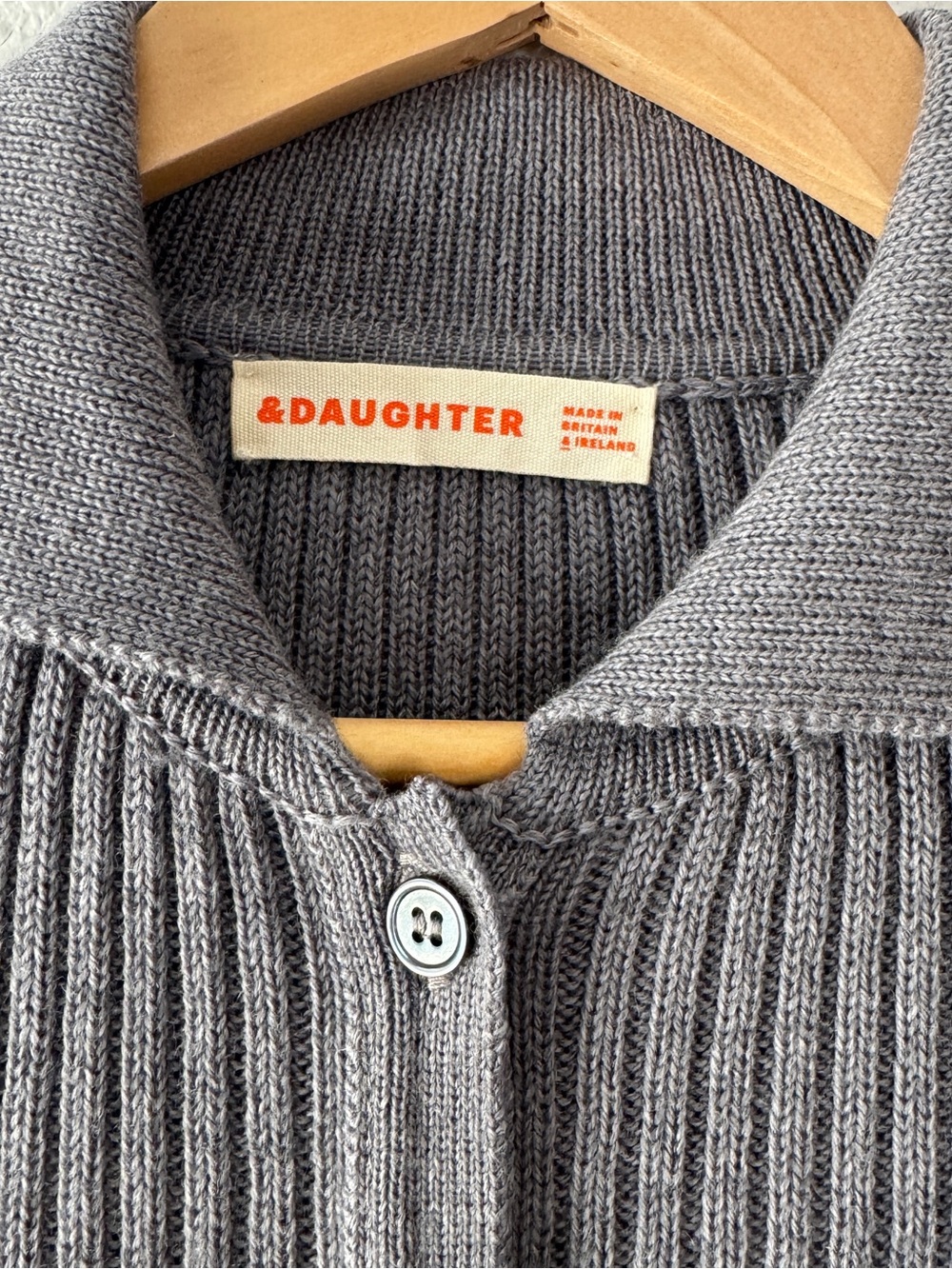 &daughter Ribbed Button-Up Collared Cardigan Sweater - Gray - Picture 2 of 5